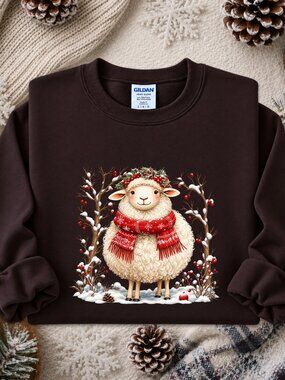 Festive Snowy Sheep Sweatshirt Adult Unisex Graphic Christmas Winter Holiday